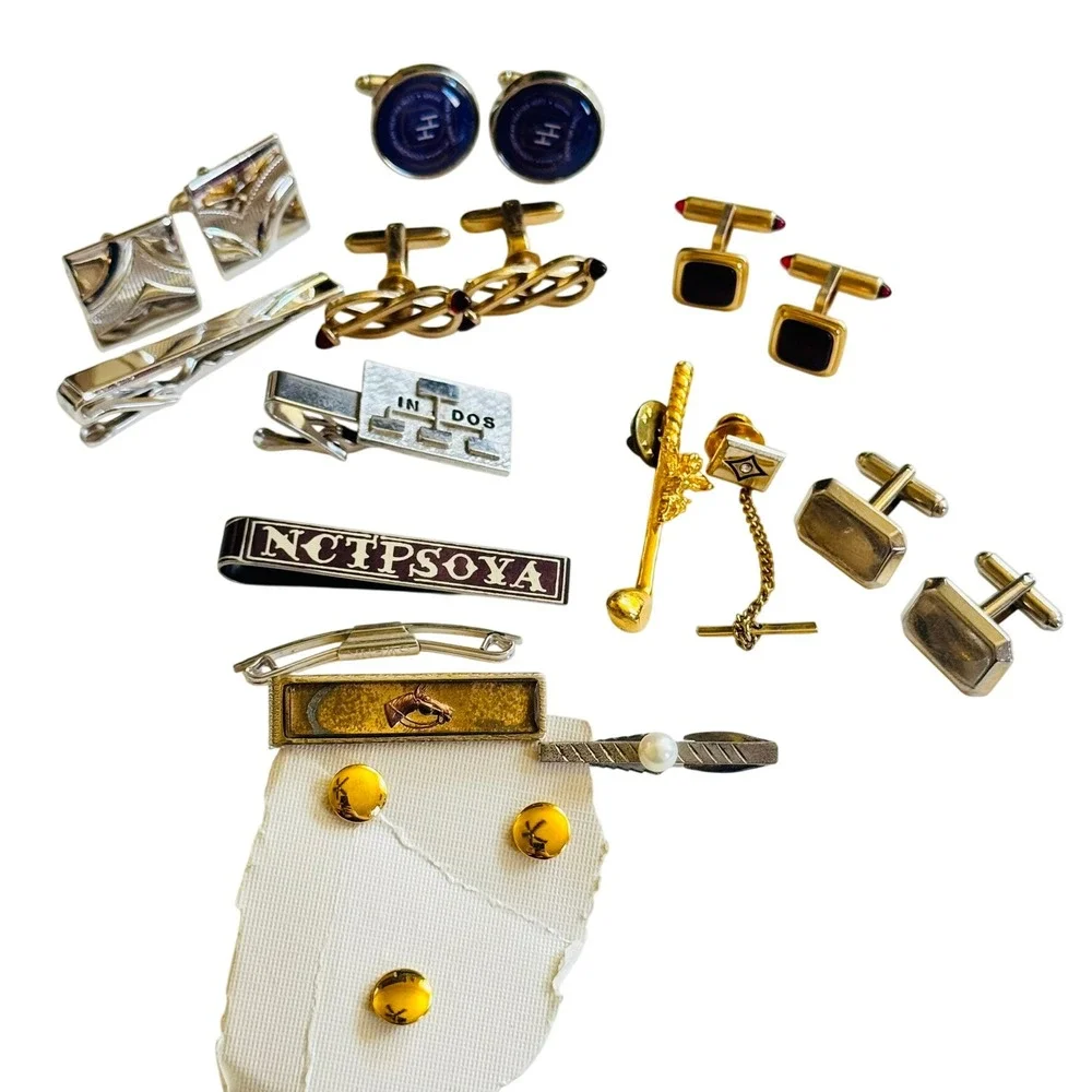 Mens Cufflinks Tie Clip VTG Lot Elegant Pearl Silver Gold Tone Retro 60s 70s 80s